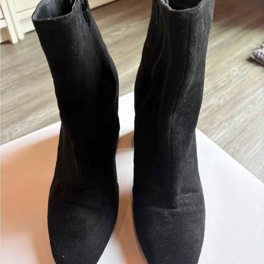 Lulu's Black Suede Pointed-Toe Ankle Booties with Side Zipper
